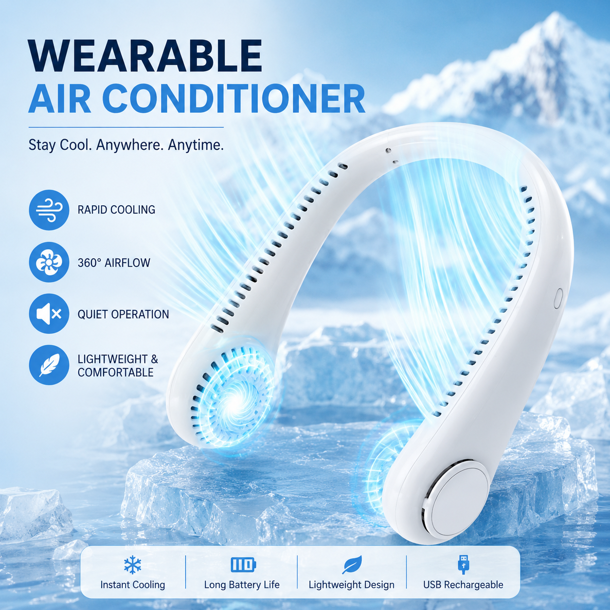 Portable Neck Fan: Wearable Air Cooler
